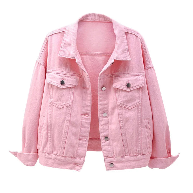 Women's Denim Jacket Spring Autumn Short Coat Pink Jean Jackets Casual Tops