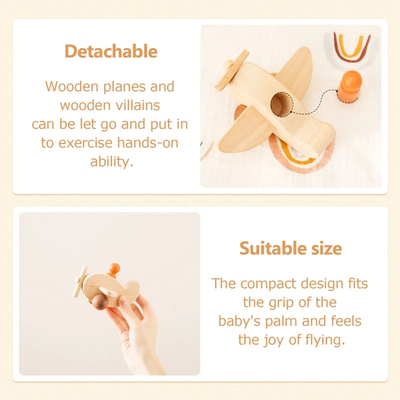 Montessori Wooden Airplane Toys for Children Puzzle Game Cartoon