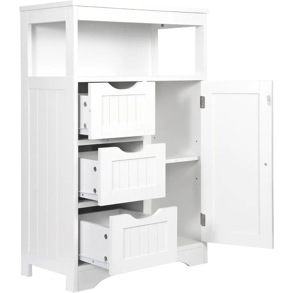 Bathroom Floor Storage Cabinet with 3 Drawers and Adjustable Shelf