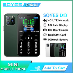 SOYES D13 Original Mobile Phone Dual SIM 4G LTE Mini Cellphone Student 900mAh Type-C SOS Small Mobile Phone