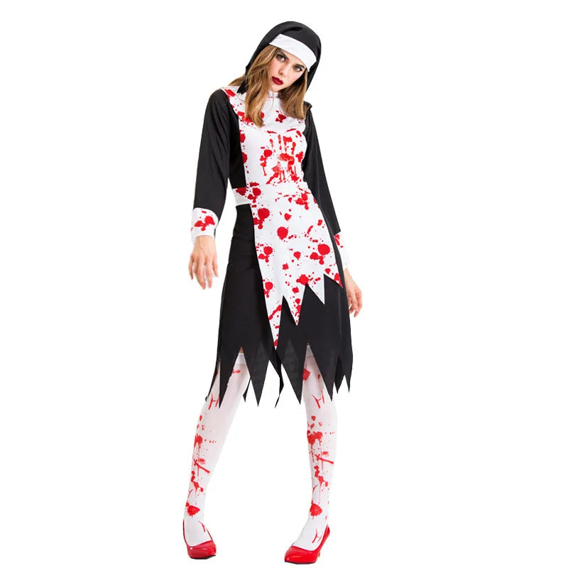 Halloween Blood Nurse Costume Adult Horror Blood Zombie Doctor Nurse Vampire Cosplay Dress Death Ghost Cosplay Party Fancy Dress