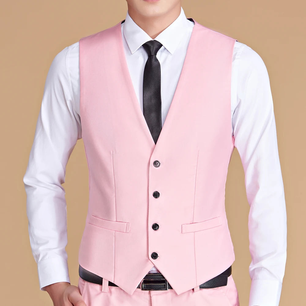 Fashion Casual High Quality Solid Color Single Breasted Slim Large Size Business Vest Waistcoat Men