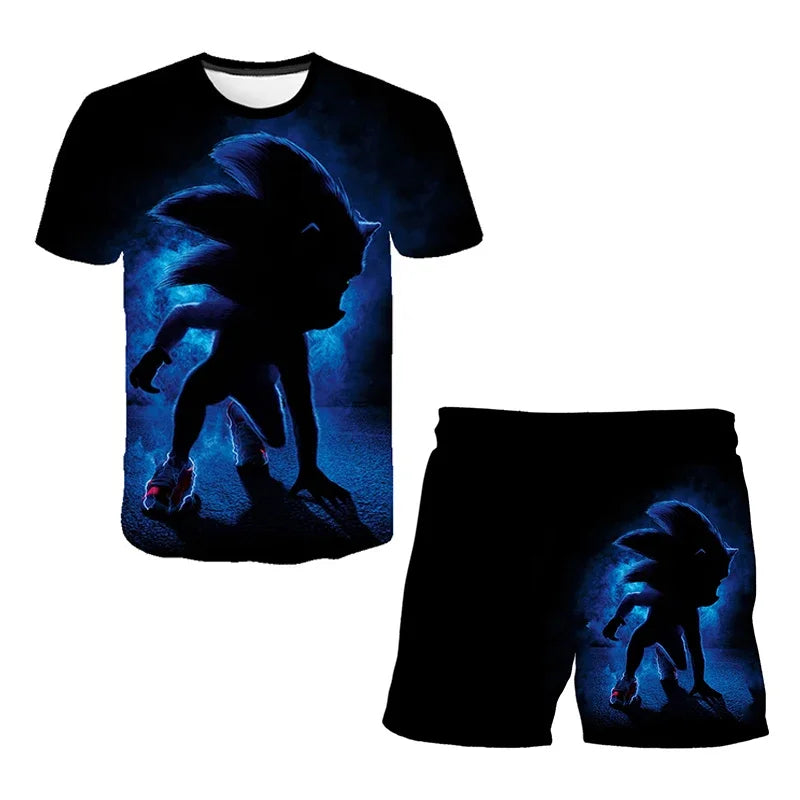 T Shirt suit Summer boys and girls sonic 3d Print Children Short-sleeved T-shirts Pattern suit