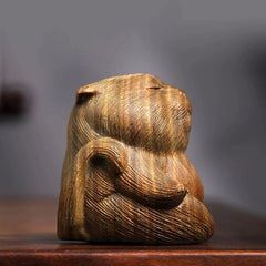 Green sandalwood Fat Tiger Wood Sculpture Animal Statue Collection Office Decoration Home Décor