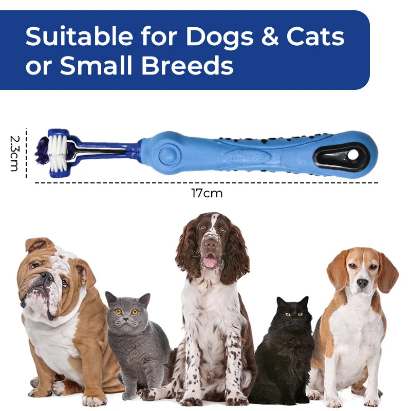 Three Sided Pet Toothbrush Three-Head Multi-angle Toothbrush Cleaning Dog Cat Brush