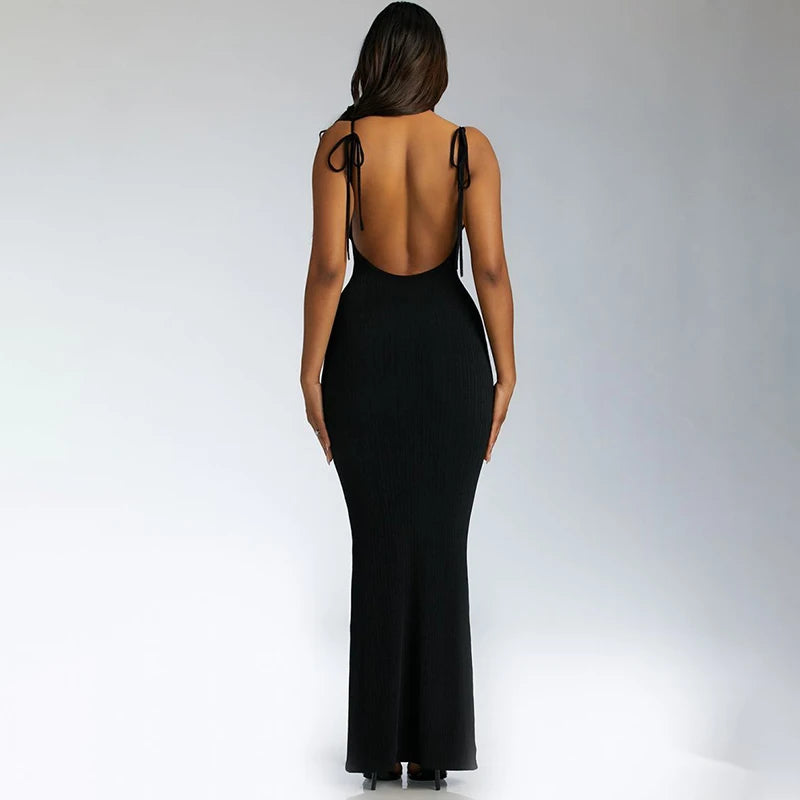 Satin Slip Sleeveless Backless Slim Maxi Dress