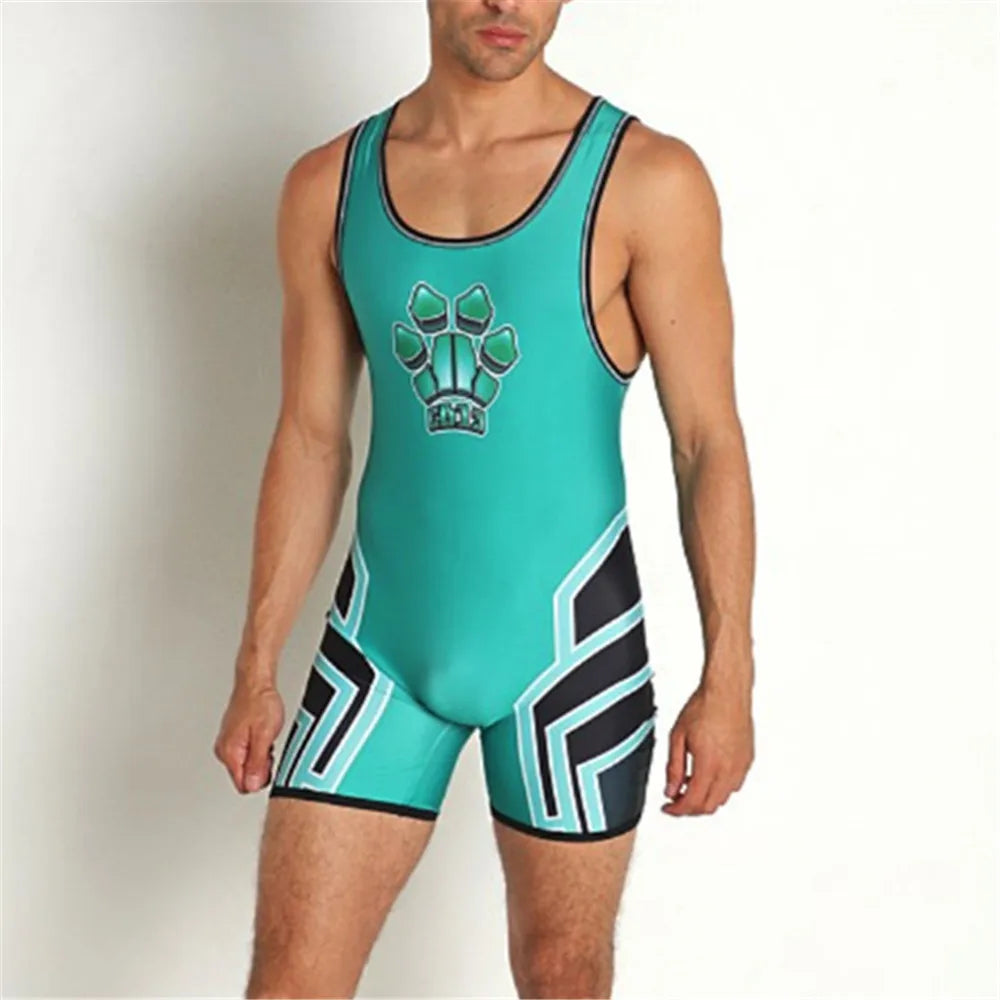 Summer Men's Wrestling Singlets Suits One-piece Powerlifting Sleeveless Gym Sport Fitness Clothing