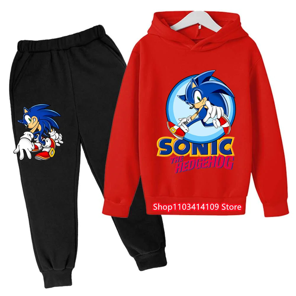 Kids Sonics Hoodies Sets Children Cotton Autumn And Spring Long Sleeve Sweatshirts Trousers 2pcs Costume Outfits