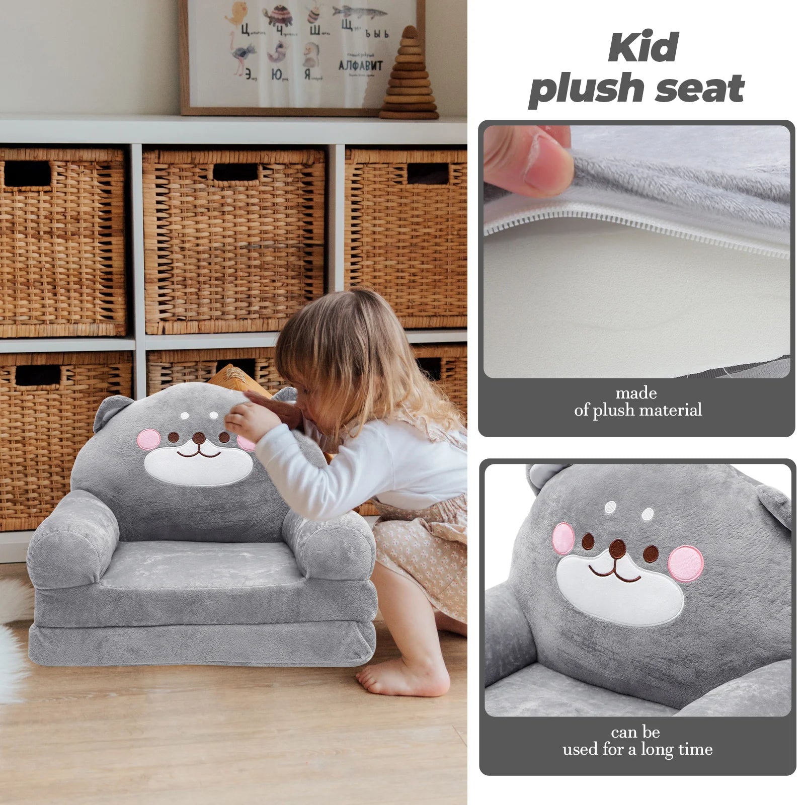 Folding Children's Sofa Plush Armchair for Bed Kids Armchairs Babies Pearlescent