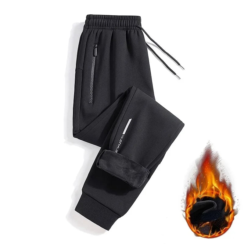 Men Sweatpants Fleece Warm Sports Joggers Pants Male Winter Sportswear Reflective Training Gray Trouser Big Plus