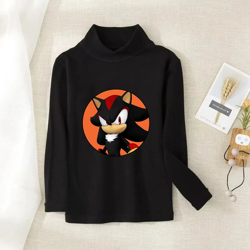 Sonics Print Long Sleevese Pure Color Women T-shirt Top Cotton Casual Cute Cartoon Anime Sweat Absorbent Breathable Shirt Kids