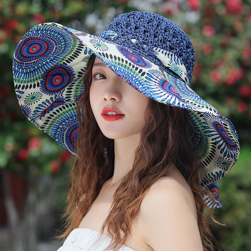 Women's Summer Bucket Folding fashion Straw Hat