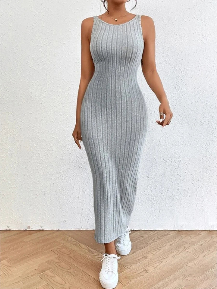 wsevypo Backless Knit Bodycon Long Dress