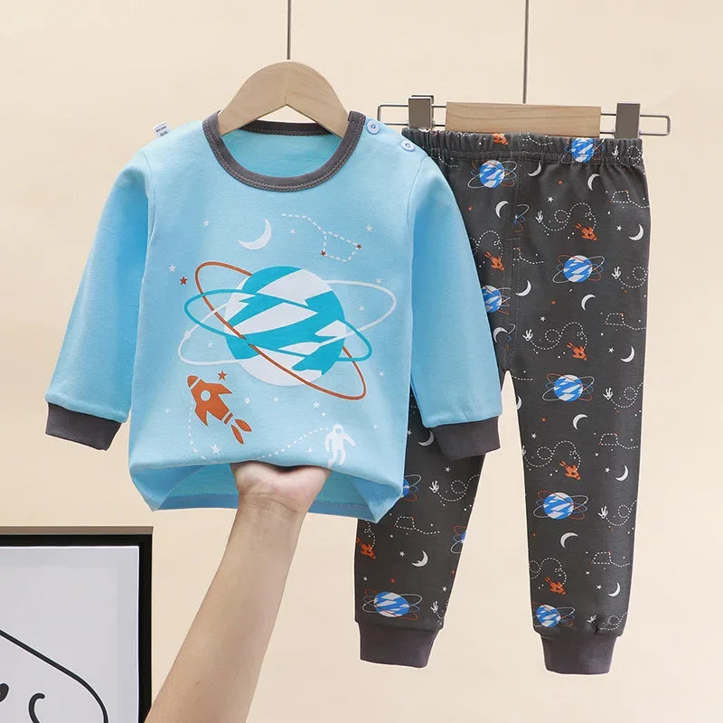 Newborn Kids Boys Girls Pajama Sets Cartoon Casual Long Sleeve Cute T-Shirt Tops with Pants Toddler Baby Autumn Sleeping Clothes