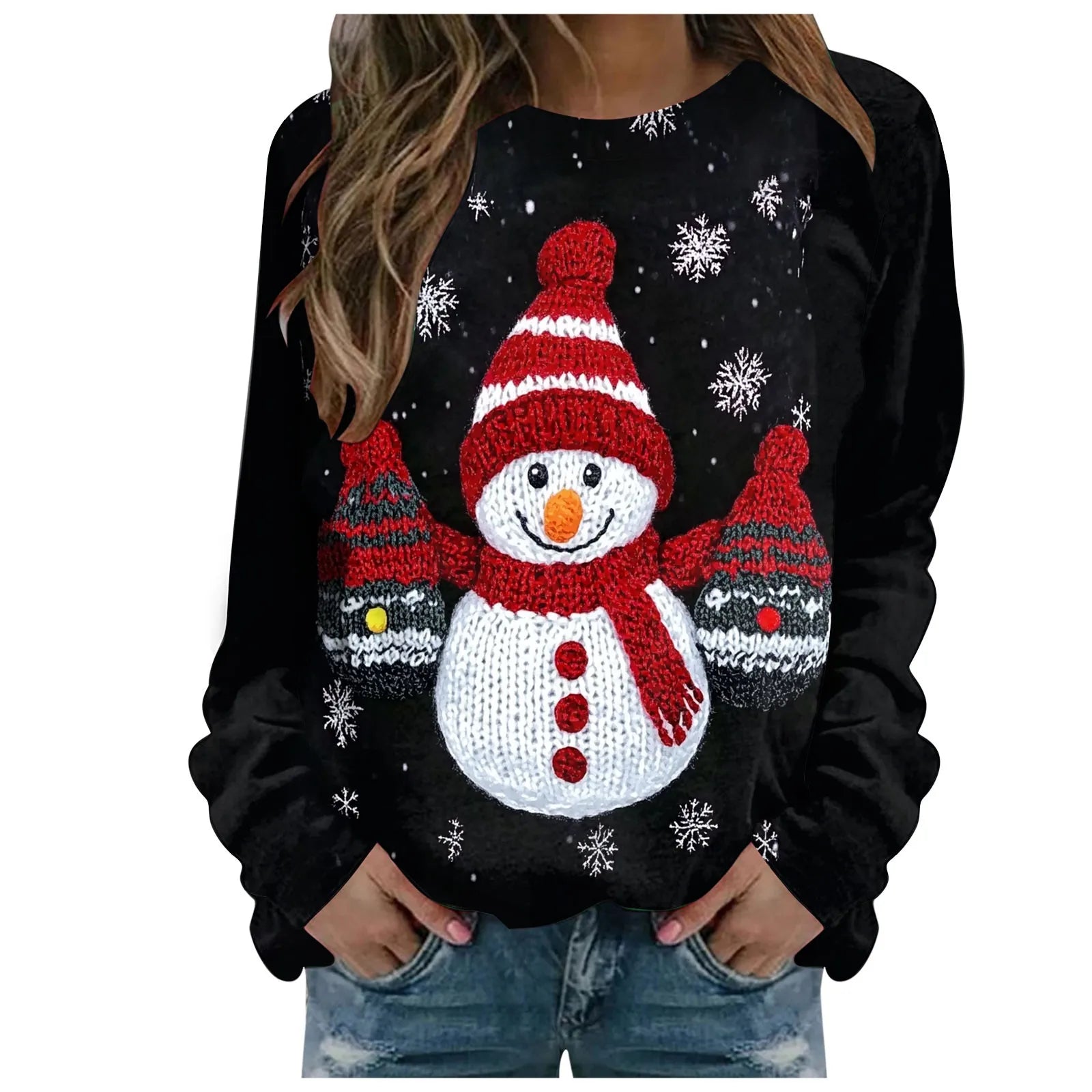 Women's Christmas Santa Claus Print Sweatshirt Casual Long Sleeve Crew Neck Sweatshirt