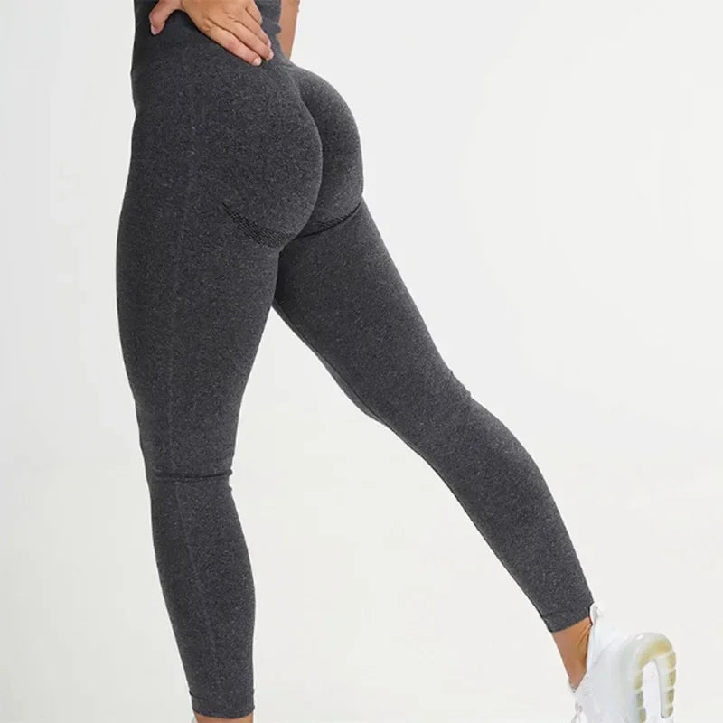 Women Solid Yoga Leggings Gym Running Leggings High Waist Hip Liftting Seamless Knit Fitness Fashion High Elastic Skinnly Pants