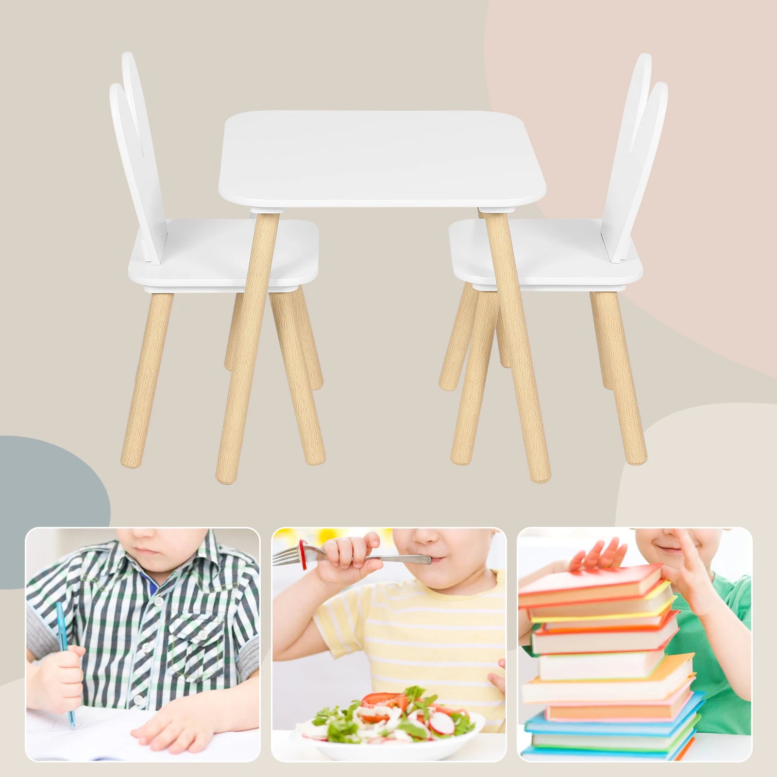 Children's Table with 2 Chairs Kids Activity Table Set for Eating Painting Learning Reading Nursery Kindergarten