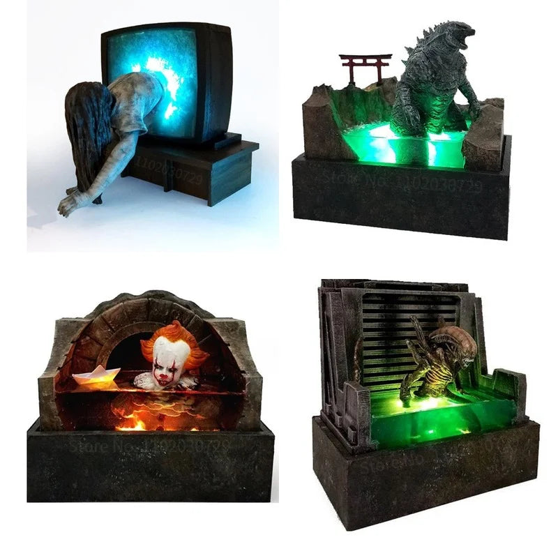 Horror Movie Sculpture Illuminated 3D Model Resin Craft Home Party Decor Statue Figure Halloween Decorations Collection Gifts