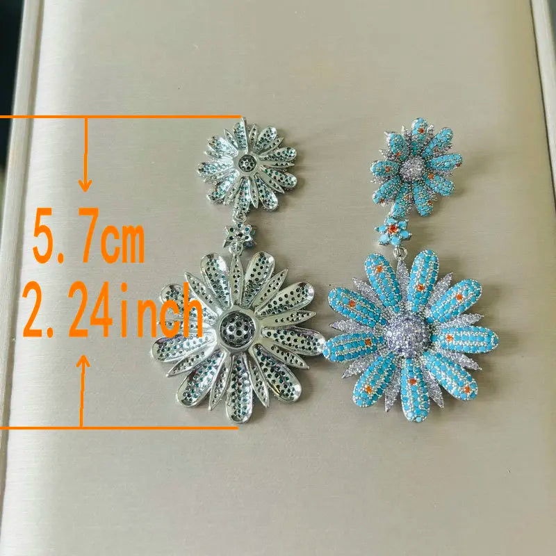 Bilincolor Luxury Blue Flower Earrings for Women Wedding Jewelry Gift