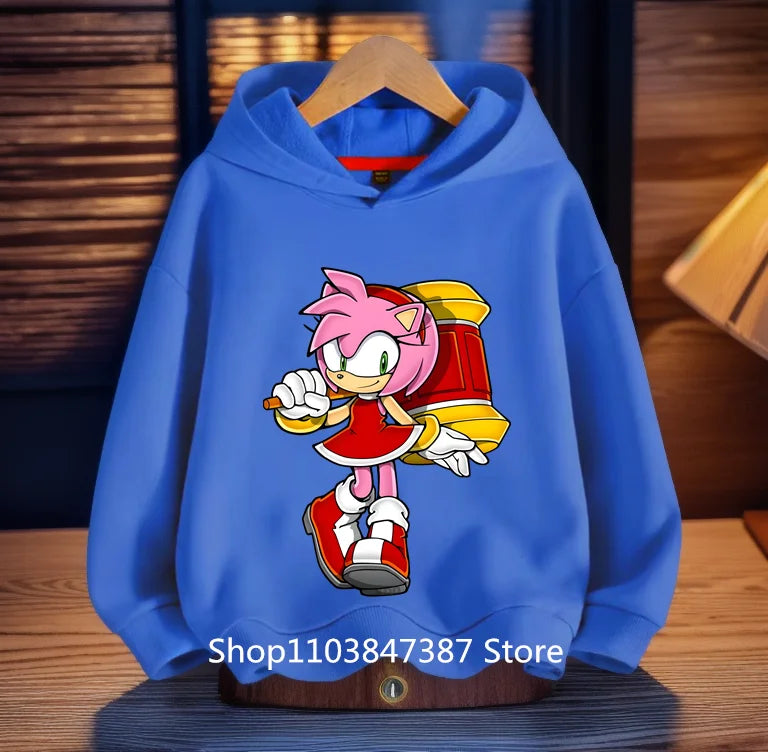 Sonics Hoodies Kids Cartoon Sonic Print Pullovers Baby Boys Children Long Sleeves Sweatshirt Girls Clothing Streetwear