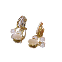 Elegant Delicate Micro Paved Zircon Opal Pearl Pendant Gold Color Earrings