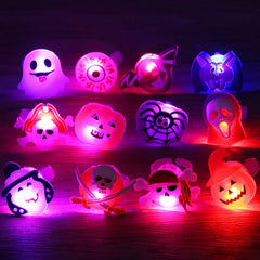 LED Luminous Halloween Rings Creative Pumpkin Ghost Skull Glowing in Dark Finger Rings Toys with Lights