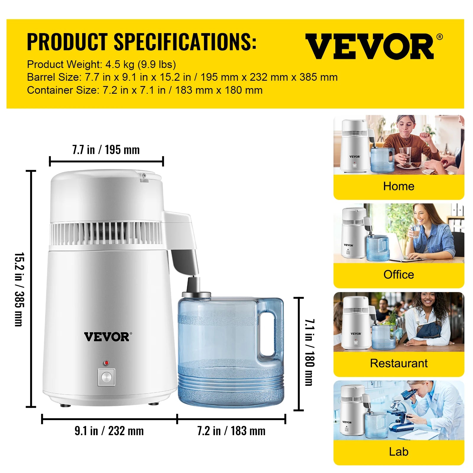 VEVOR 4L Water Distiller Purifier Filter Dispenser Heating Drinking Bottle Softener