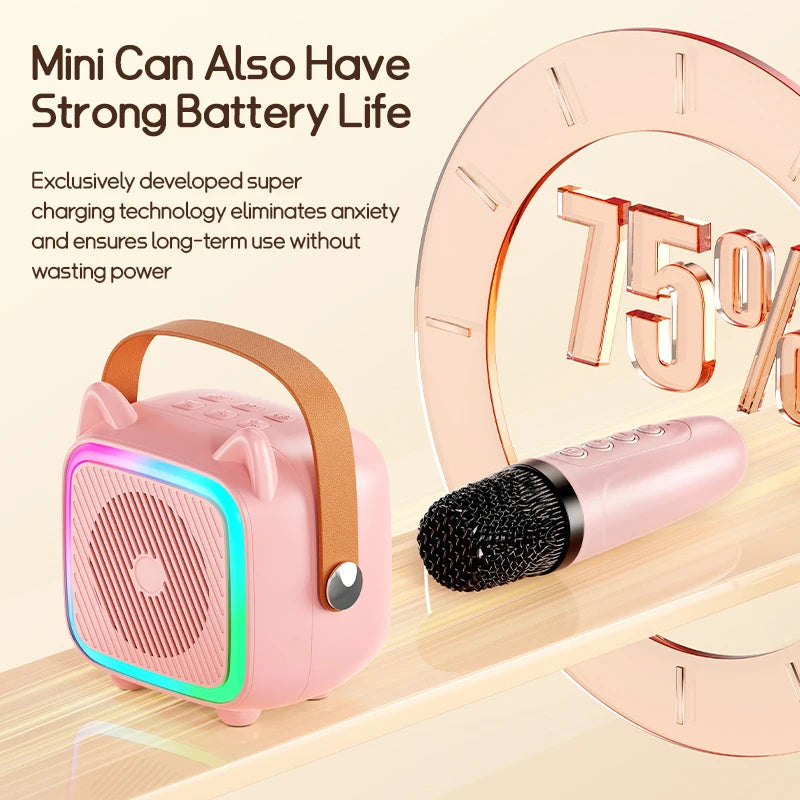 Mini Karaoke Machine for Kids Portable Bluetooth Speaker with Wireless Microphones