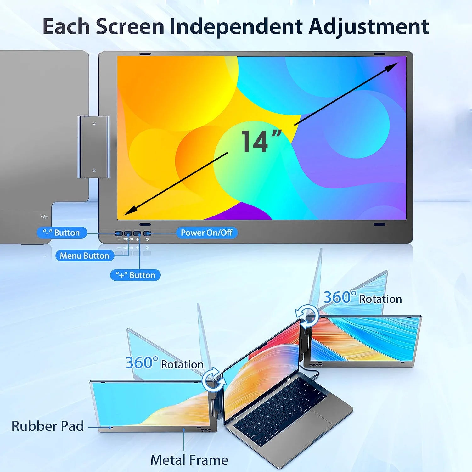 Dual Monitor Laptop Screen Extender Monitor FHD 1080P IPS for Laptops13-16.5" Laptop Monitor for MAC /Wins/Android/Linux/Chrome