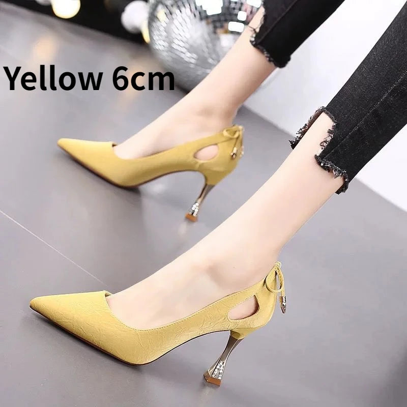 High Heels Shoes for Women Autumn Fashion Hollow Bow Pumps Solid Color Birthday Party Shoes