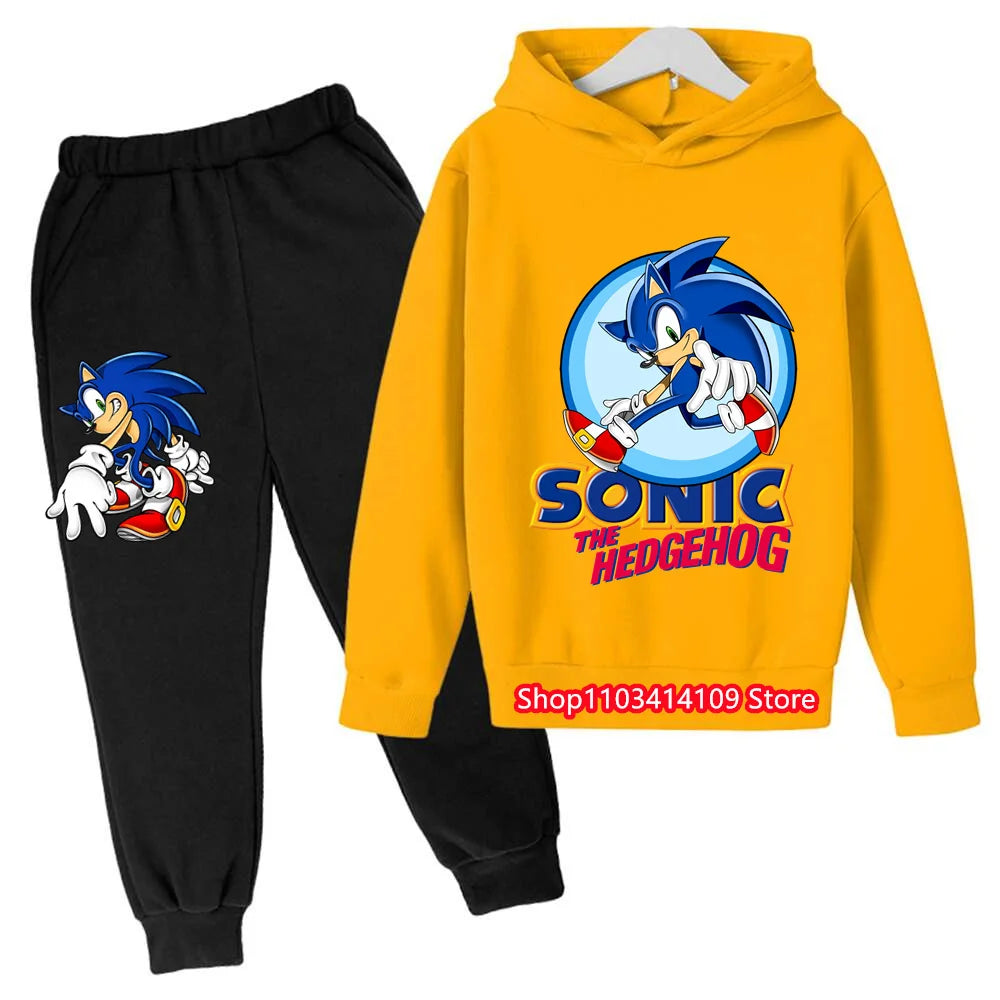 Kids Sonics Hoodies Sets Children Cotton Autumn And Spring Long Sleeve Sweatshirts Trousers 2pcs Costume Outfits