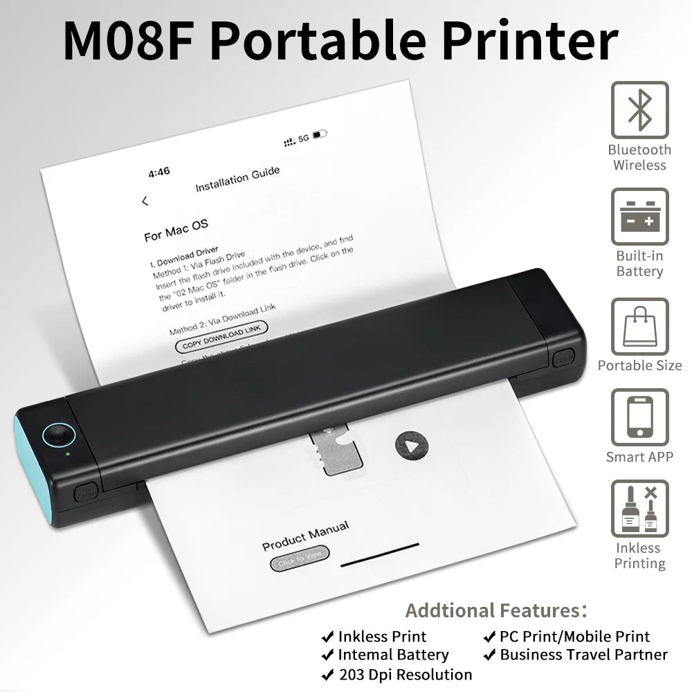 Phomemo M08F A4 Portable Thermal Printer,Supports 8.26"x11.69" A4 Thermal Paper