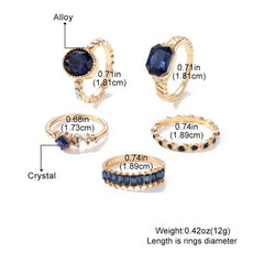 Luxury Retro Blue Crystal Ring 5 Pieces Ring Female Jewelry Party Premium Gift Wholesale