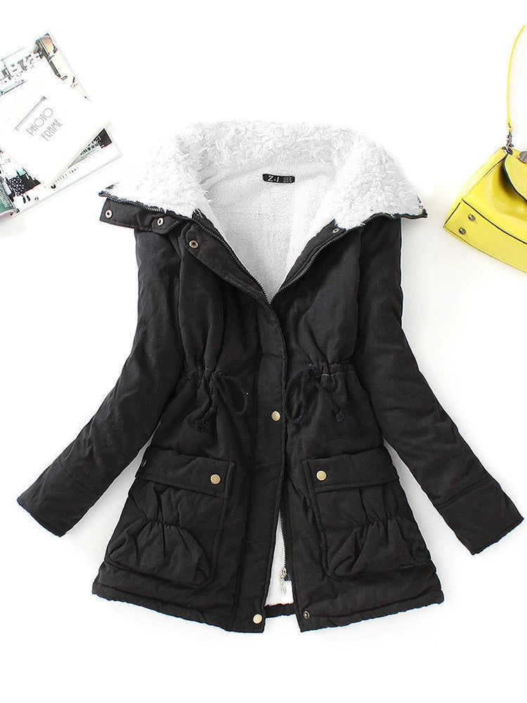 Winter Cotton Coat Women Slim Snow Outwear Medium-long Wadded Jacket