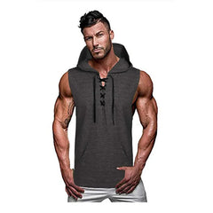 Brand New Men's Tank Top Casual Hooded Solid Lace Vest Sleeveless Vest Men's T-shirt