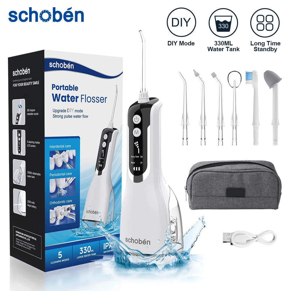 Schoben Portable Oral Irrigator USB Rechargeable Water Flosser Dental Water Jet
