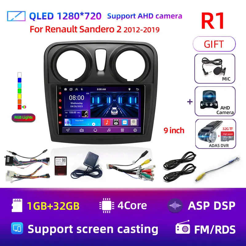 Android 12 Car Radio Multimedia Video Player for Renault Logan 2 Sandero 2 2012 - 2019 2 Din GPS Navigation Stereo DVD carplay