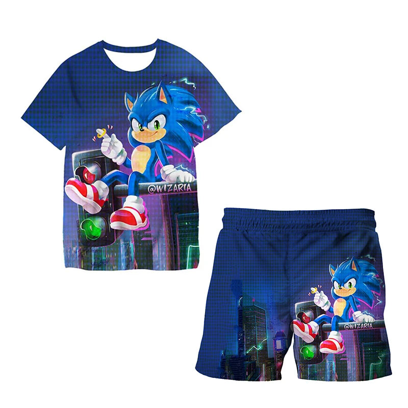 Summer New T-shirts Boys Sonics T-shirt Shorts 2 Pcs Sets Kids Boys Anime T Shirt Summer Children Baby Clothes Sets