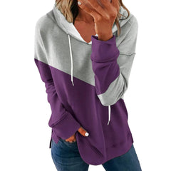 Fashion Color Matching Print Hooded Hoodie Woman Autumn Comfortable Loose Drawstring Long Sleeves Sports Pullover