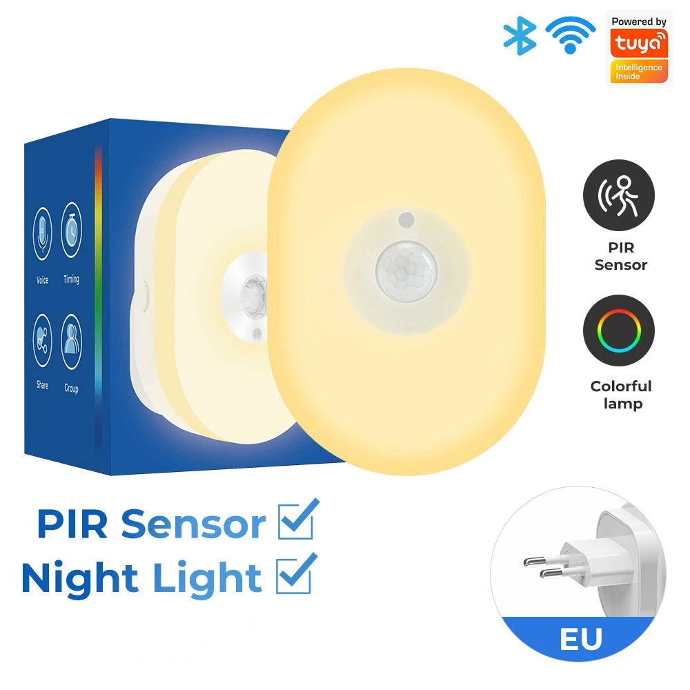 WiFi Tuya Smart Led Night Light PIR Motion Sensor Eu Us Uk Plug In Wall Lamp