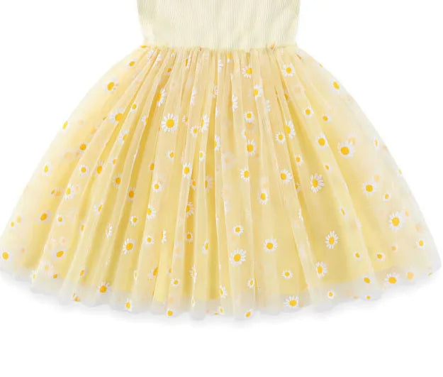 Daisy Flower Girls Birthday Dress Kid Children Clothing Petal Sleeves Party Christmas Knee Length Mesh