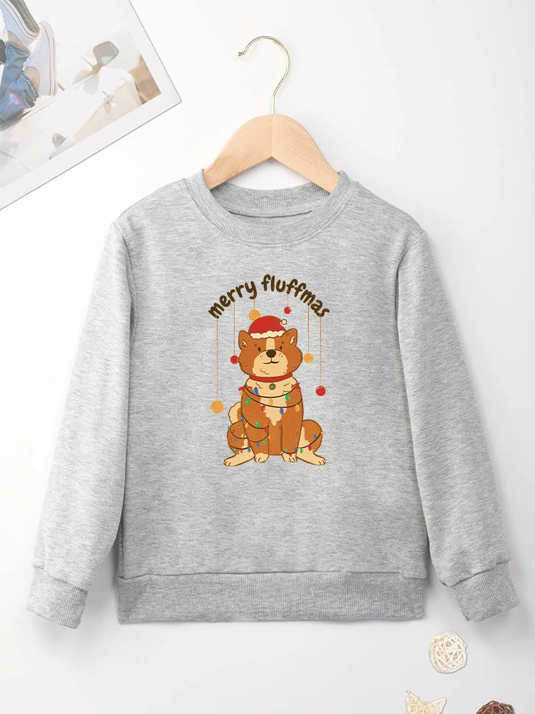 Cartoon Christmas Sweatshirt for Kids Cute Dog Print Happy Festival Boy Girl Clothes