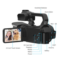 64MP Digital Video Camera 4K 60FPS Photography You tube Vlog Camcorder For Live Stream Webcam 18X Zoom 4" Rotate Touch Screen