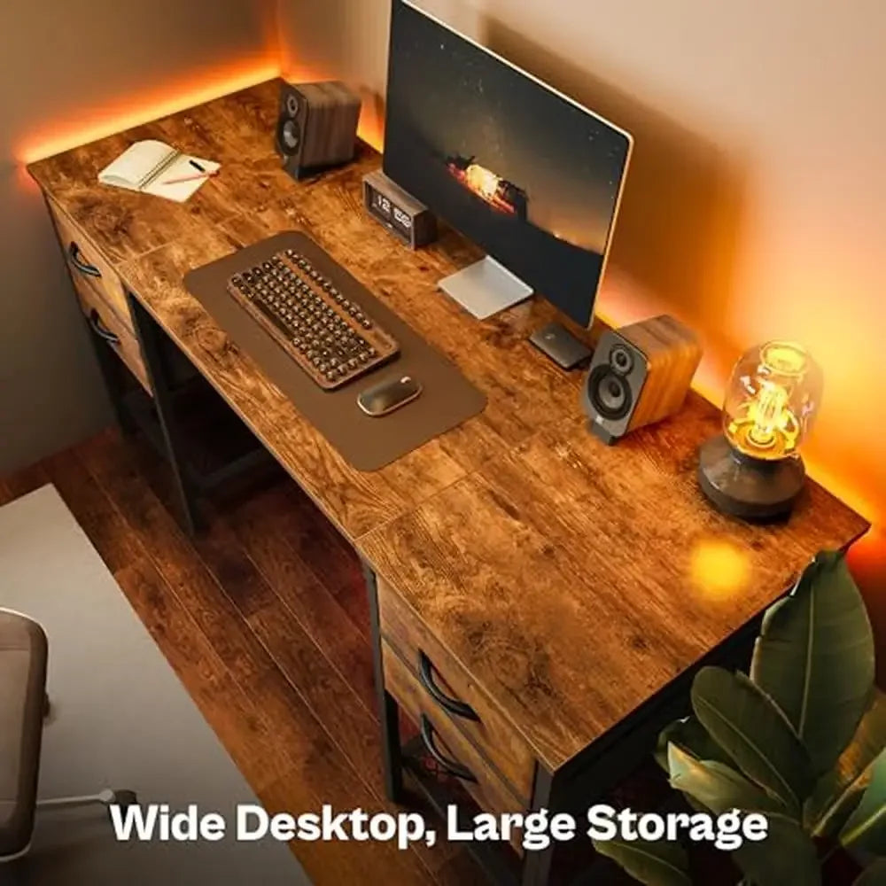 55" Work Desk with Mesh Shelf & 4 Drawers Home Office Writing Gaming Computer Table