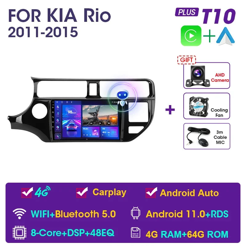 JMCQ 9" Android 11 2DIN 4G+WiFi DSP Car Radio Multimedia Video Player For KIA RIO K3 PRIDE 2011-2015 Navigation GPS 2din Carplay