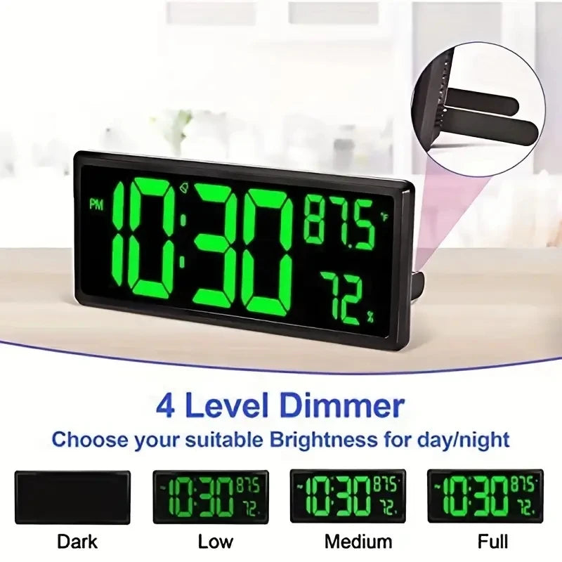 Large LED Digital Wall Clock With Date Indoor Temperature Display Desk Office Alarm Clock