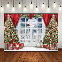 Merry Christmas Xmas Home Background Window Red Curtain Photography Backdrops Lights Baby Shower Jesus Custom Birthday Backdrop