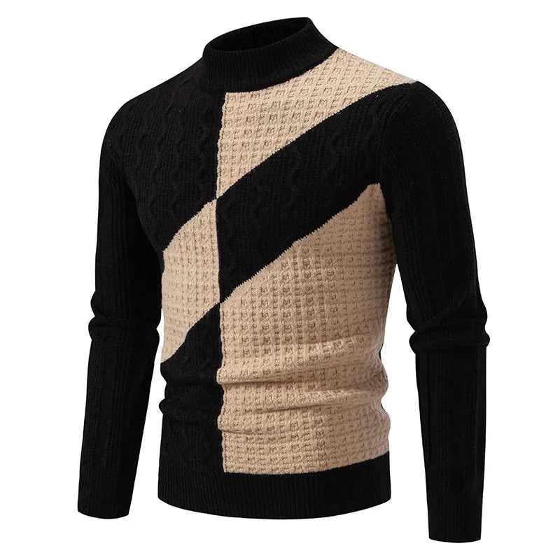 2024 High Quality Men's New Autumn and Winter Casual Warm Color Block Sweater Knit Tops