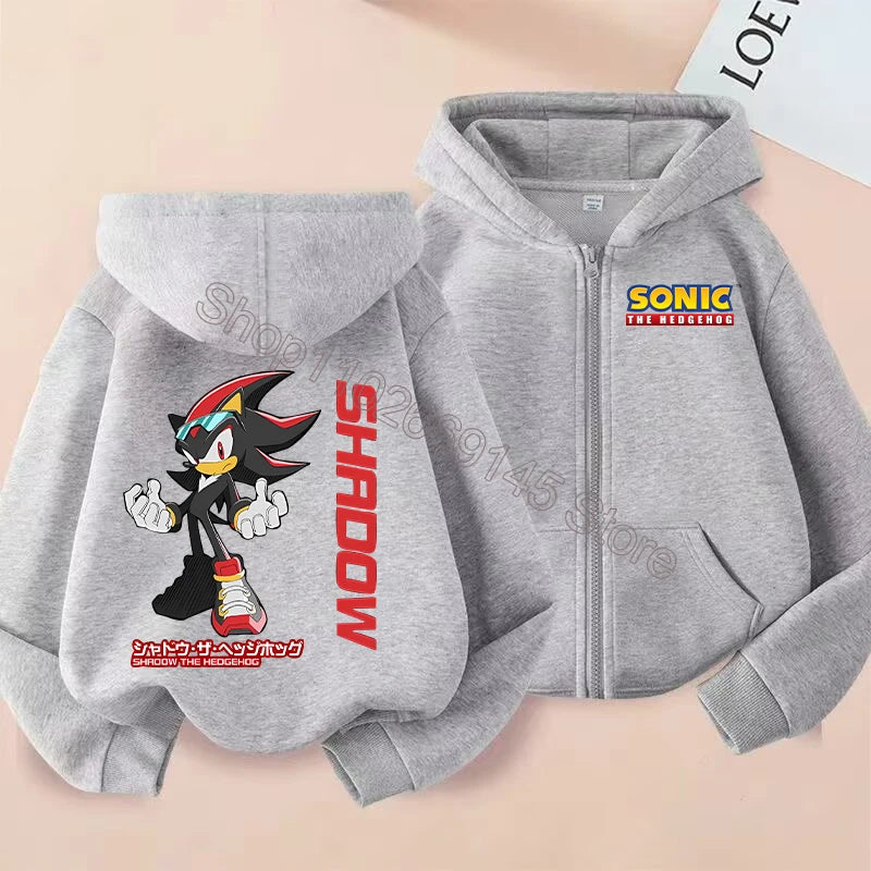 New Sonics Kids Zip-up Hoodies Boys Anime Hoodie Cartoon Characters Printed Coat Winter Warm Jacket Autumn Children Clothing