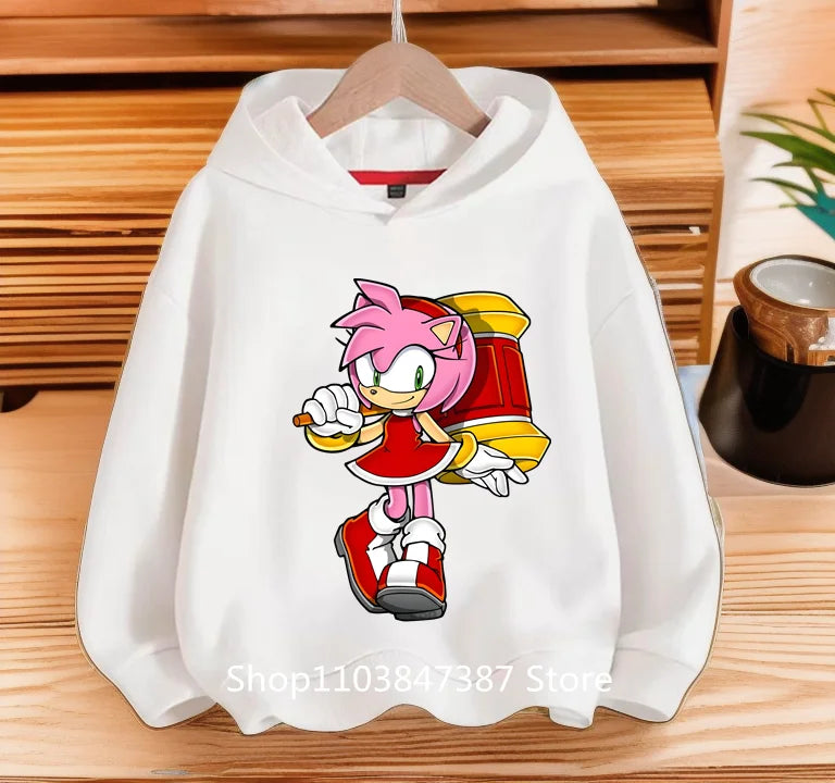 Sonics Hoodies Kids Cartoon Sonic Print Pullovers Baby Boys Children Long Sleeves Sweatshirt Girls Clothing Streetwear